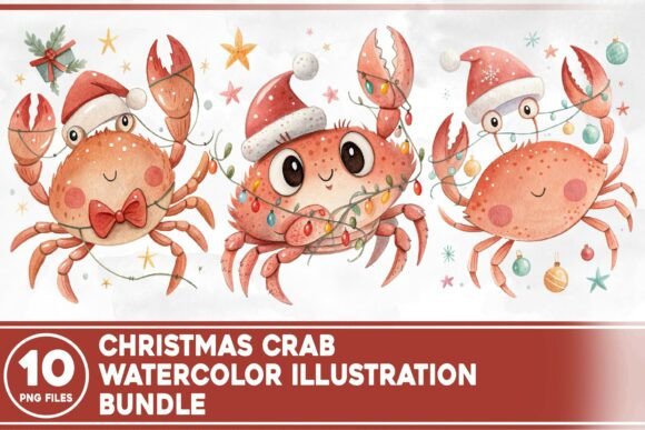 Christmas Crab Watercolor Bundle: Festive Illustrations
