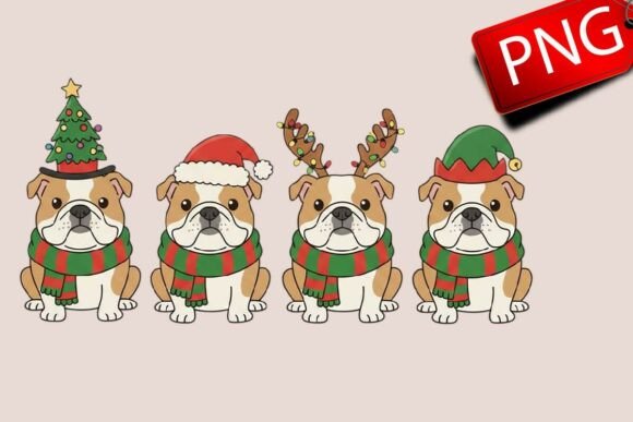 Christmas English Bulldog Dog Xmas PNG: Festive Illustrations