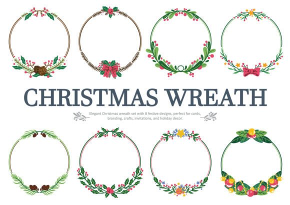 Christmas Floral Wreath Set Collection Illustrations