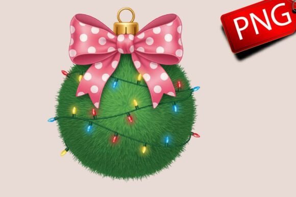 Christmas Ornament with Bow Png Illustrations