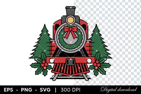 Christmas Train with Wreath: Festive Illustrations