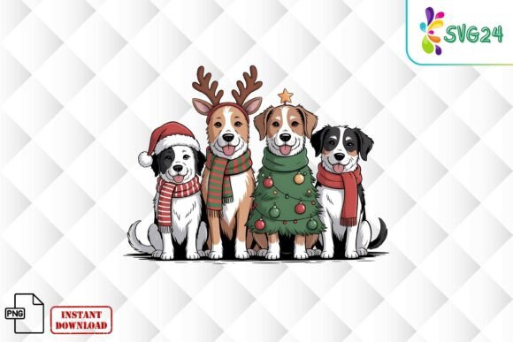 Cute Christmas Holiday Dogs PNG Illustrations