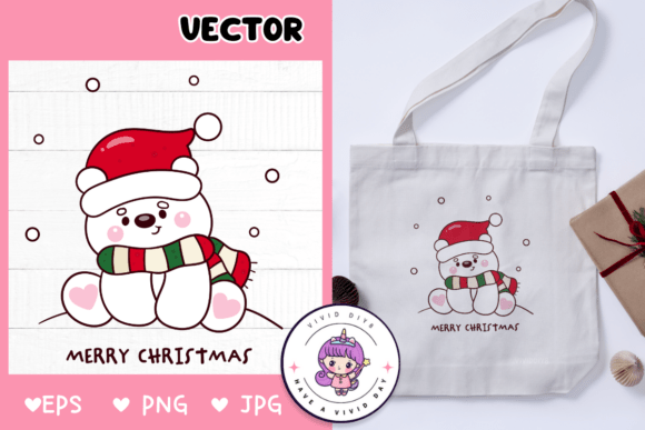 Cute Polar Bear Christmas Clipart Kawaii Illustrations