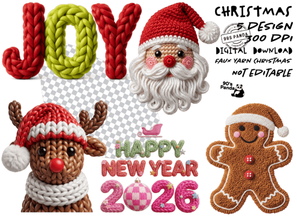 Faux Yarn Christmas Santa Bundle Illustrations