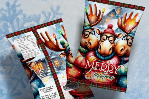 Funny Christmas Moose Chip Bag Illustrations Review