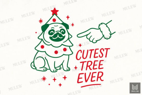 Funny Christmas Pug Dog Sublimation Illustrations