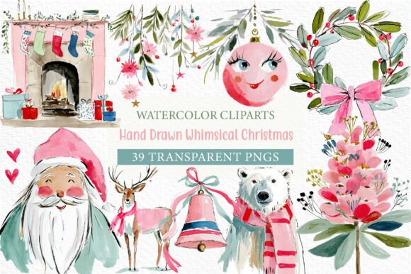 Hand Drawn Whimsical Christmas Clipart & Illustrations