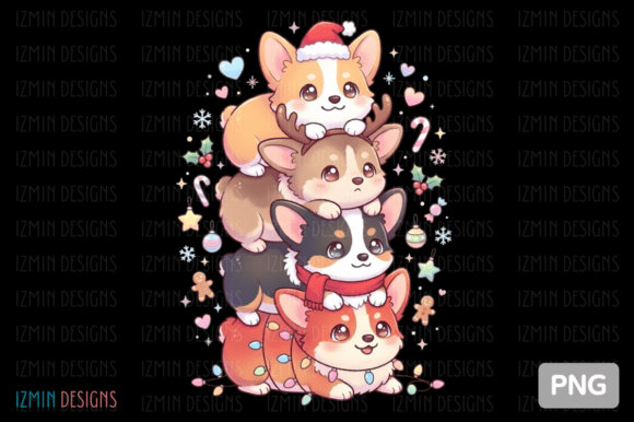 Kawaii Christmas Corgi Stack: Festive Illustrations