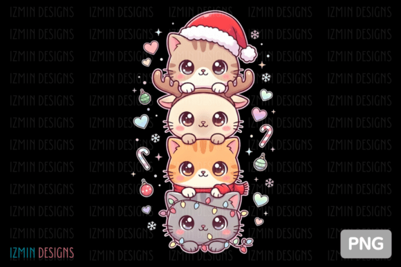 Kawaii Christmas Cute Cat Stack Art PNG: Festive Illustrations