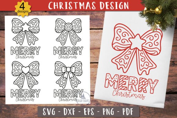Merry Christmas Gingerbread Bow SVG: Festive Illustrations