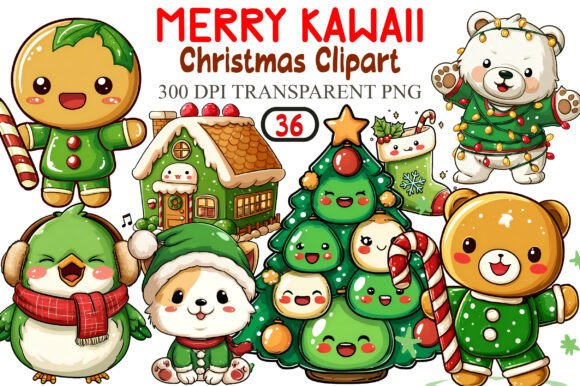 Merry Kawaii Christmas Clipart & Illustrations