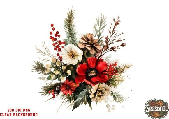 Orange Pinecone Christmas Bouquet Clipar Illustrations