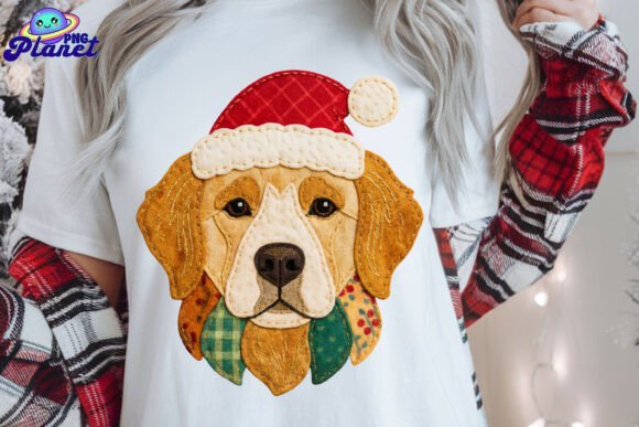 Patchwork Golden Retriever Christmas PNG & Illustrations