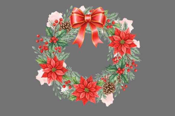 Red Poinsettia Christmas Wreath Illustrations Review