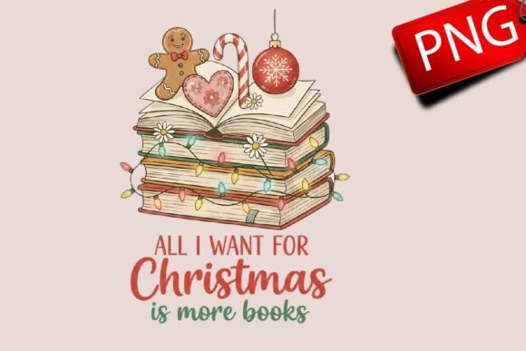 Retro Christmas Books PNG & Illustrations