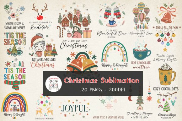 Retro Christmas PNG Bundle: Hand-Drawn Illustrations