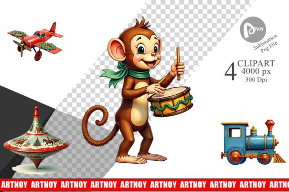 Retro Christmas Toy Clipart: Festive Illustrations