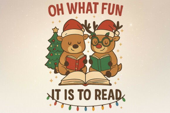 Retro Oh What Fun to Read Christmas PNG: Illustrations for Branding