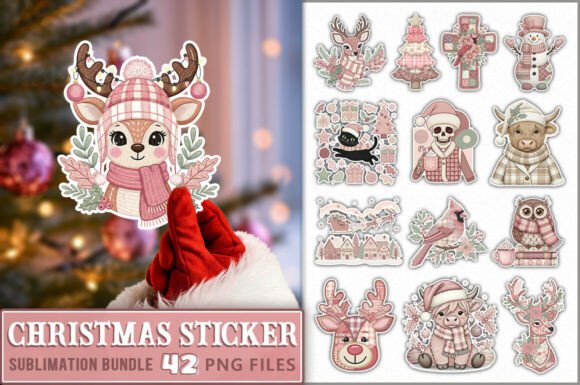 Reviewing Preppy Pink Christmas Sticker PNG Bundle Illustrations