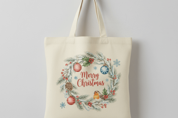 Robin Christmas Wreath Watercolor PNG for Illustrations