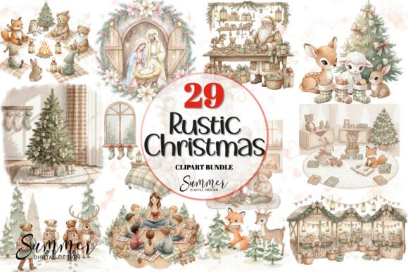 Rustic Magical Christmas Clipart & Illustrations