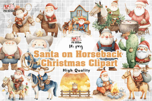Santa on Horseback Christmas Clipart PNG