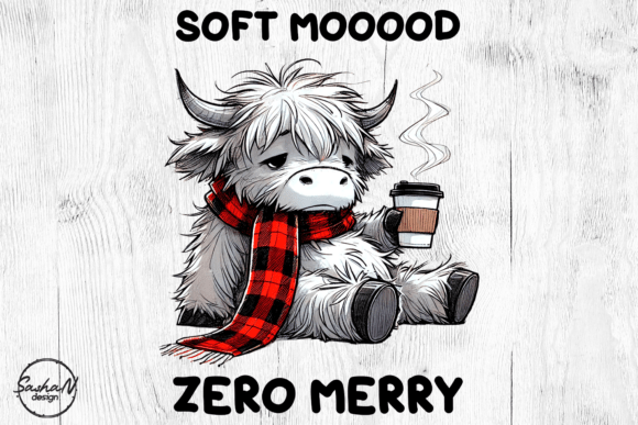 Sarcastic Christmas Highland Cow Png Illustrations