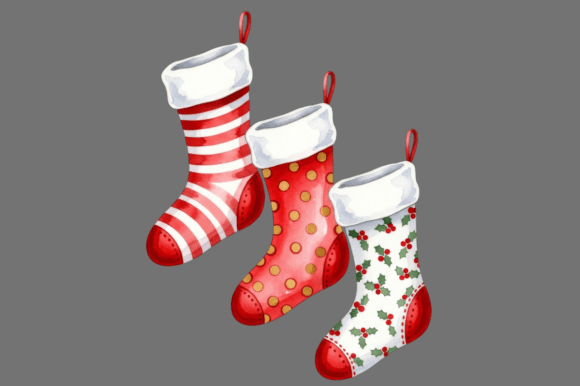 Three Christmas Stockings with Festive Illustrations