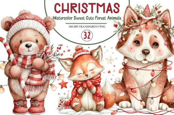 Watercolor Sweet Christmas Cute Forest Illustrations Review