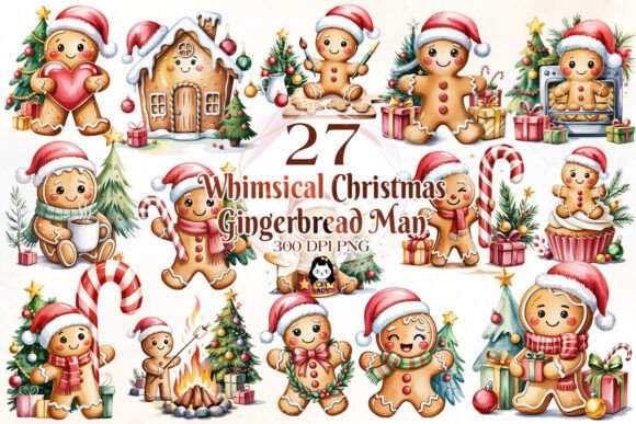 Whimsical Christmas Gingerbread Man Illustrations